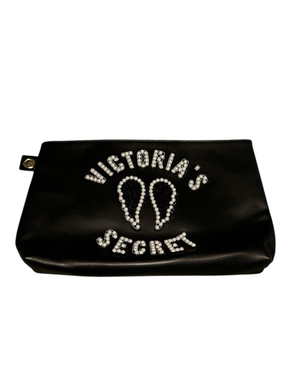 Vintage Y2K Rare Victoria's Secret Black Rhinestone Logo Cosmetic Pouch